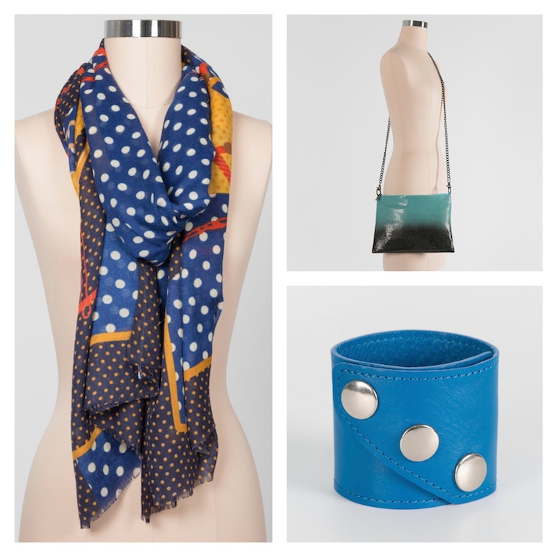 blue fashion accessories collage