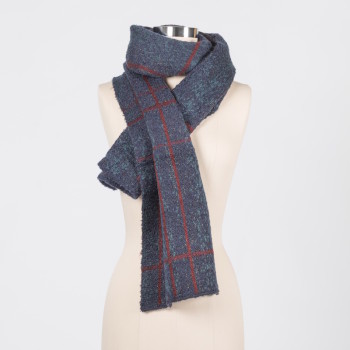 red check boucle knit scarf
