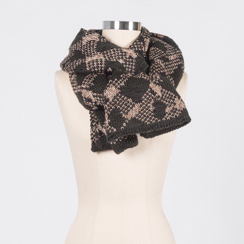 luxurious black and taupe diamond knit scarf