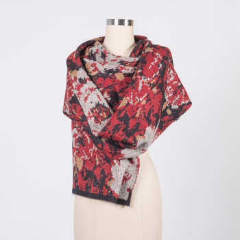 luxurious red floral knit scarf