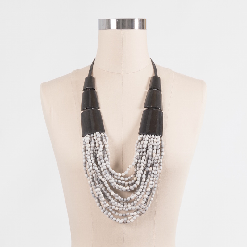 grey beaded multi strand necklace