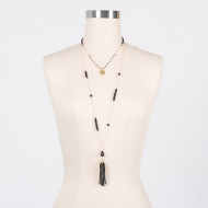 long tassel and short agate necklaces layered